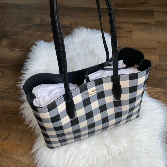 Kate Spade New York All Day Large Tote Black Gingham Tote W/ Matching Wrislet - Picture 10 of 16